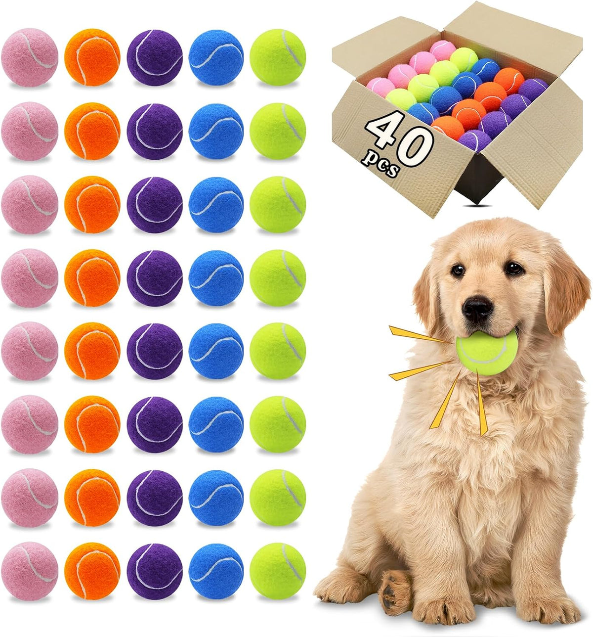 Magicorange Dog Tennis Balls - Multicolor / 40 Pack