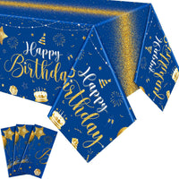 Tudomro 3 Pcs Plastic Happy Birthday Party Tablecloths - Blue Gold / 3