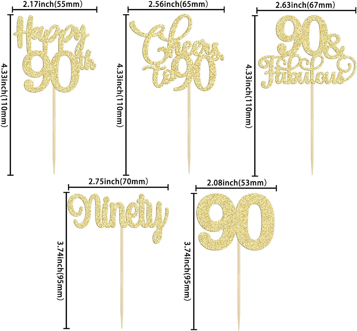 30 Pack Happy 80th Birthday Cupcake Toppers Gold Glitter Eighty - 90th / Gold - image 2