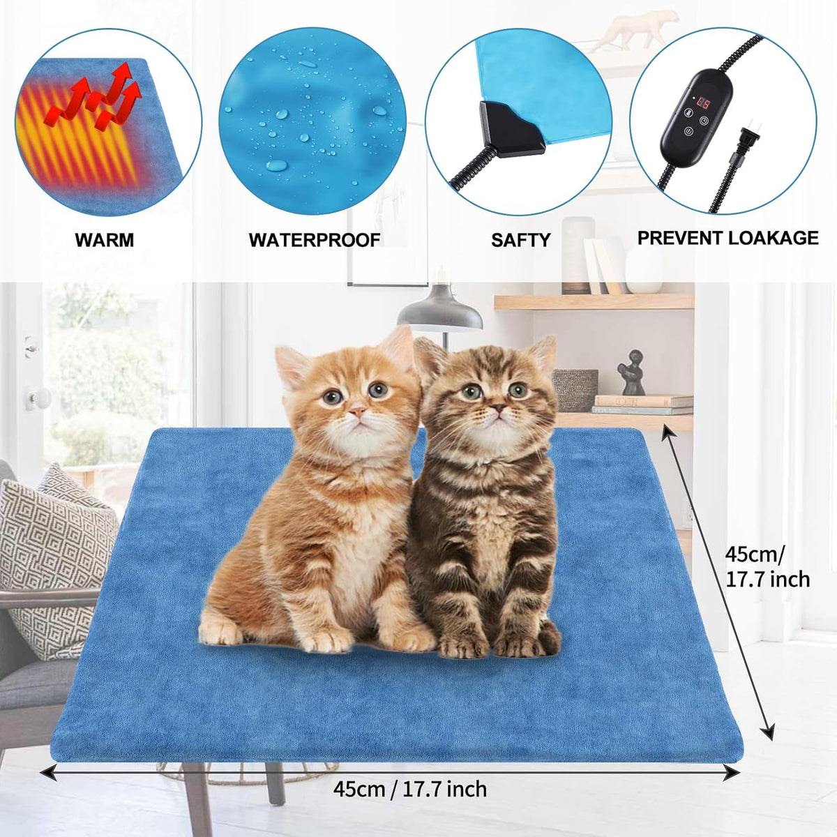 Outdoor Pet Heating Pad for Dogs - S: 17.7"x17.7"-Blue - image 3