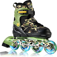 Kuxuan Boys Adjustable Inline Skates with Light up Wheels for Kids - Sand / Large(Kids 3-6 US)