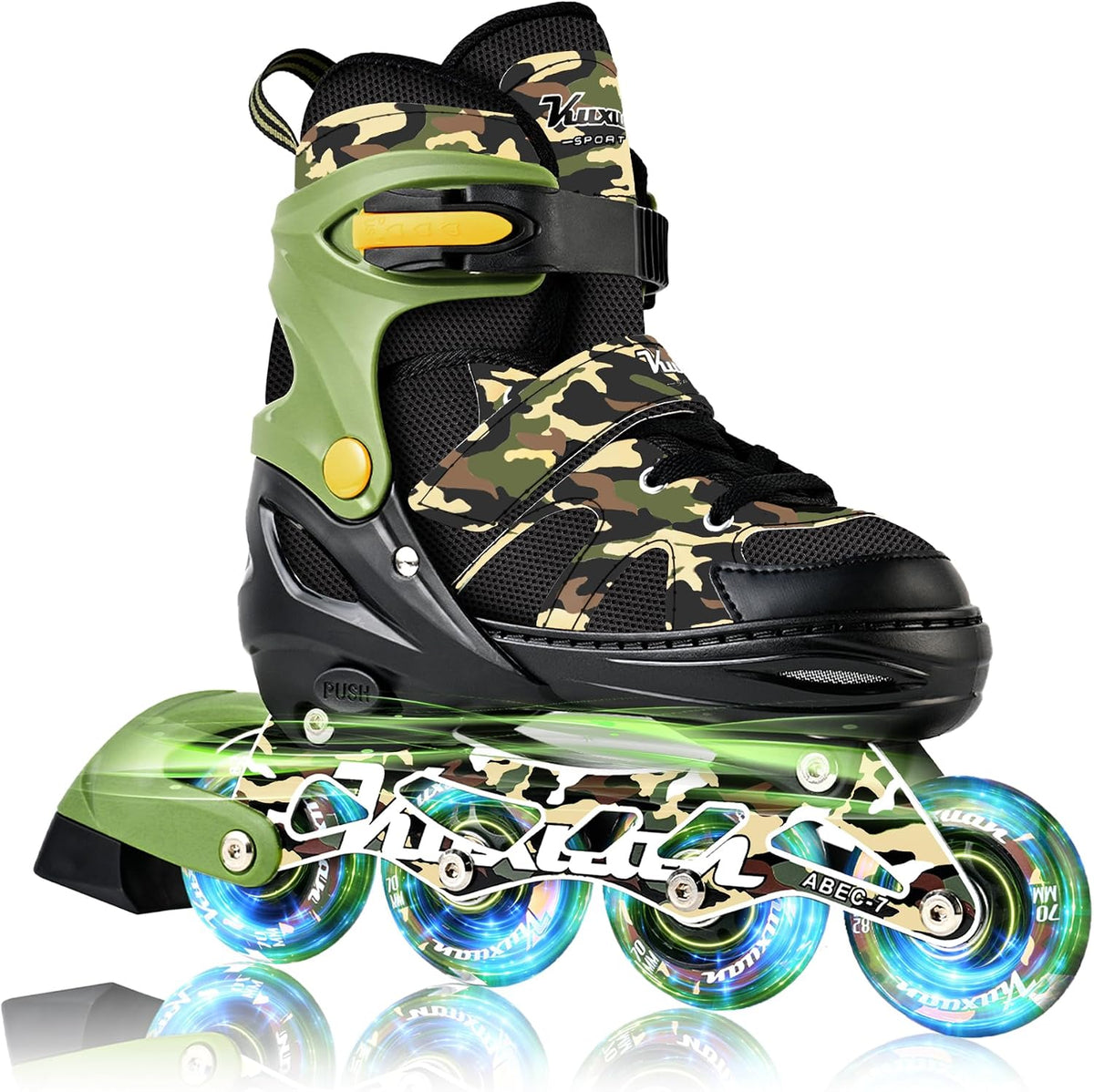 Kuxuan Boys Adjustable Inline Skates with Light up Wheels for Kids - Sand / Large(Kids 3-6 US)