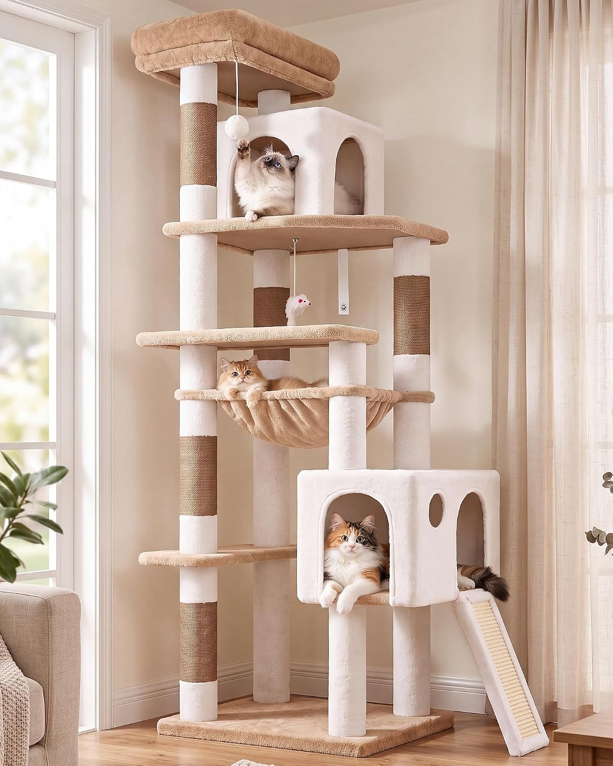 Globlazer F70 Pro Heavy Duty Cat Tree Tower for Indoor Cats Large - Brown White / XL