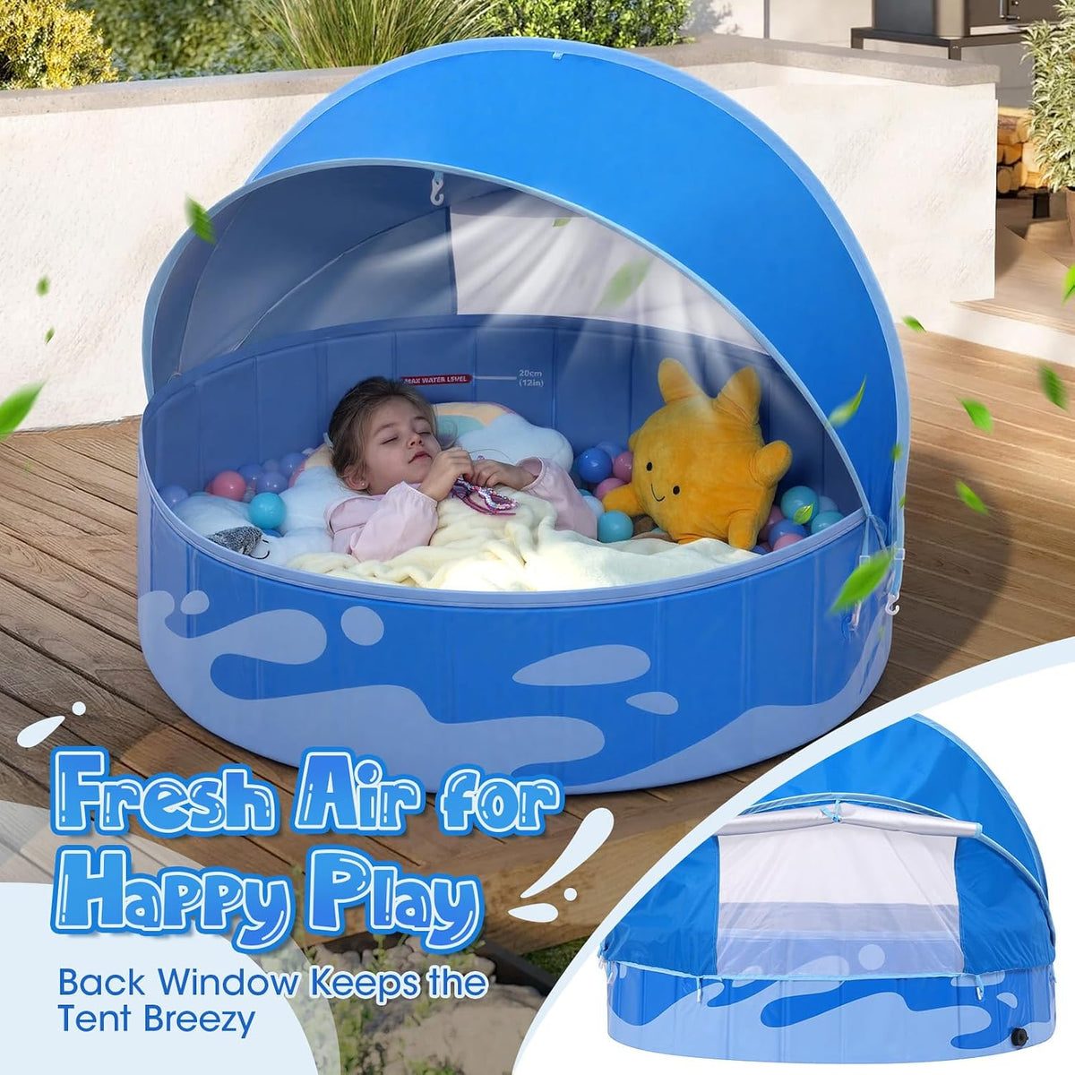 Peradix 48 inch foldable kiddie pool with blue sun canopy - view 5