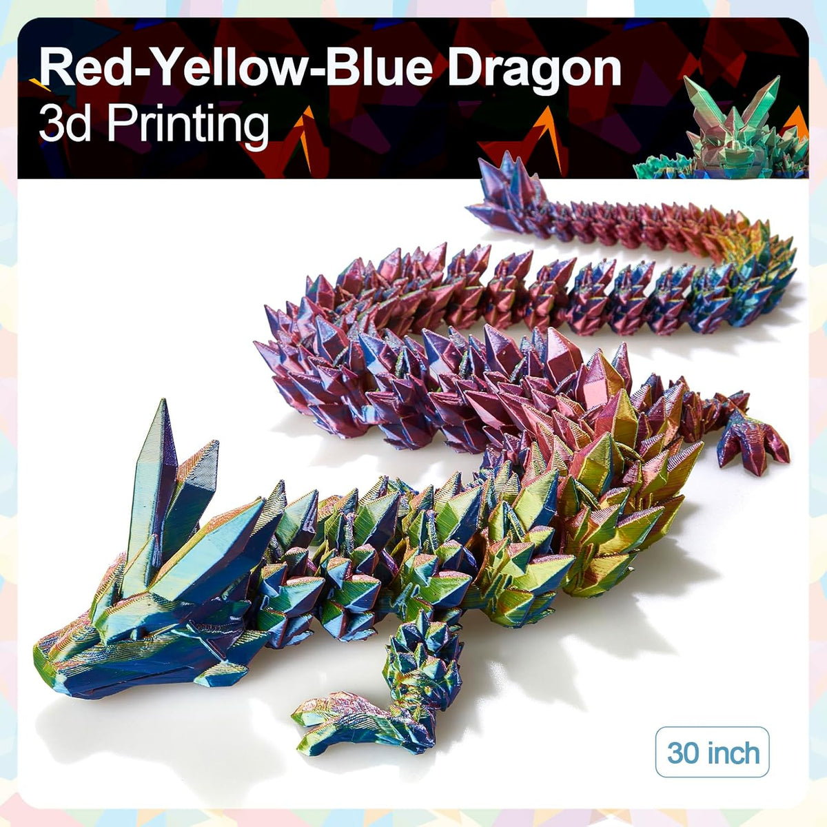 3D Printed Dragon 24 Inch - Yellow Red Blue / 30in - image 2
