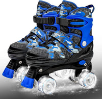 Kuxuan Adjustable Roller Skates with Fun Illuminating Rollerskate - Camo Blue / Large - Youth(4-7US)