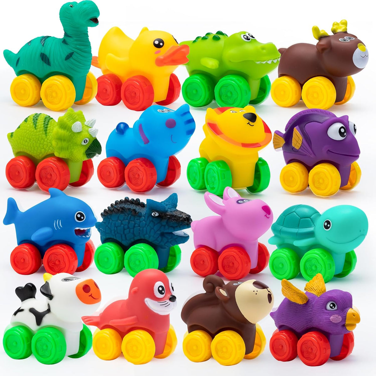 JOYIN Cartoon Cars, Soft Rubber Toy Car Set, Mini Vehicles - Animals