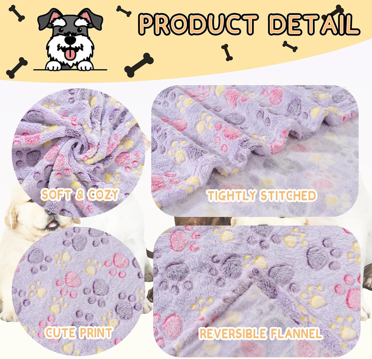 Rezutan Blanket for Large Dogs & Cats Soft Reversible Cute Paw 40"x31" – Essentials for Dogs - Tan/Purple/ Brown / Medium,30x20Inch - image 2