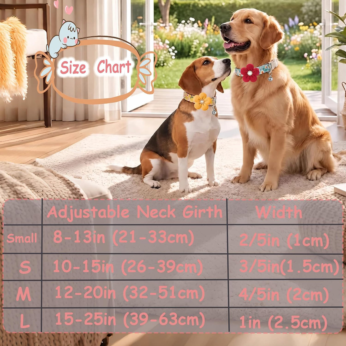 Medium Dog Collar with Flower - Yellow / L : for Large Dogs - image 4
