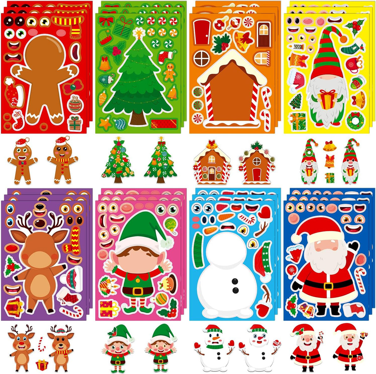 Halloween Stickers for Kids, 24 DIY Face Sheets - Christmas2 - image 2