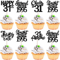 24PCS Black Happy 50th Birthday Cupcake Toppers Fifty Straight Outta - Black / 31st