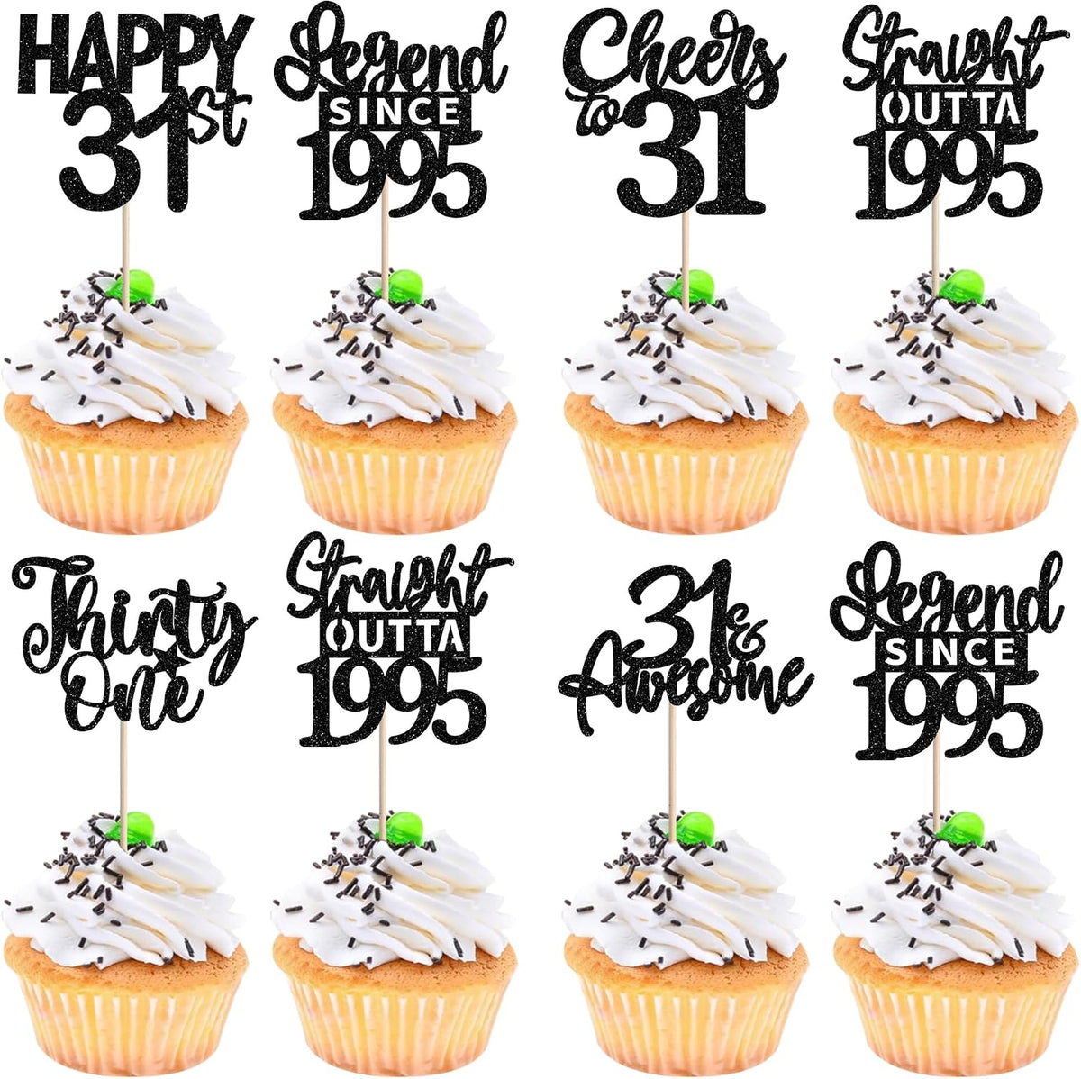 24PCS Black Happy 50th Birthday Cupcake Toppers Fifty Straight Outta - Black / 31st