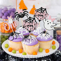 24 PCS Halloween Bat Cupcake Toppers Black Glitter Bat Cupcake Picks - Pattern C7 Pink - image 4
