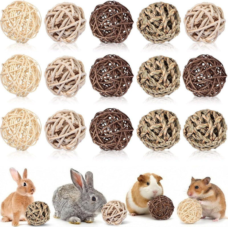 Skylety 15 Pcs Bunny Chew Balls Grass Toys for Rabbit Guinea Pig - 1.97" / Classic