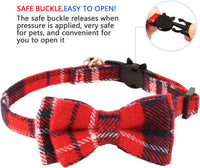 2 Pack/Set Cat Collar Breakaway with Cute Bow Tie and Bell for Kitty - Red+White / Plaid - image 3