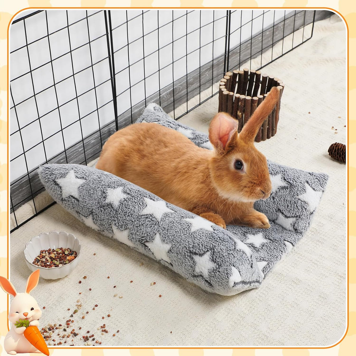 15.7" x 14" Bunny Bed for Rabbit Cage, Thickened & Soft – Daily Care for Small Pets - Gray - Star / 15.7 x 14In - image 4