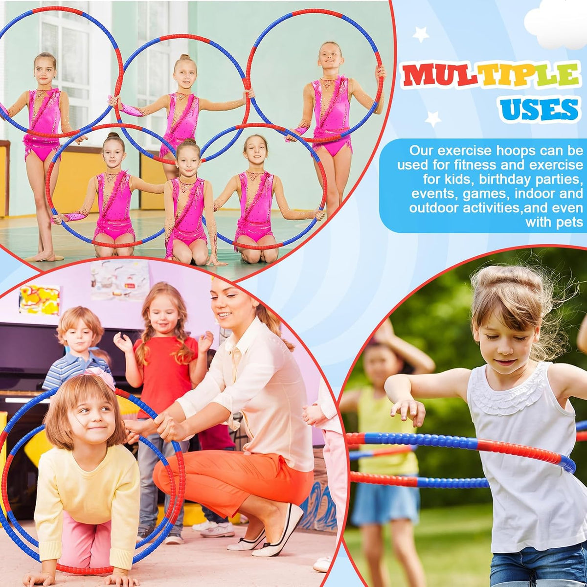 Vinsot plastic hoops for kids, 16 multicolor snap-together exercise hoops - view 6