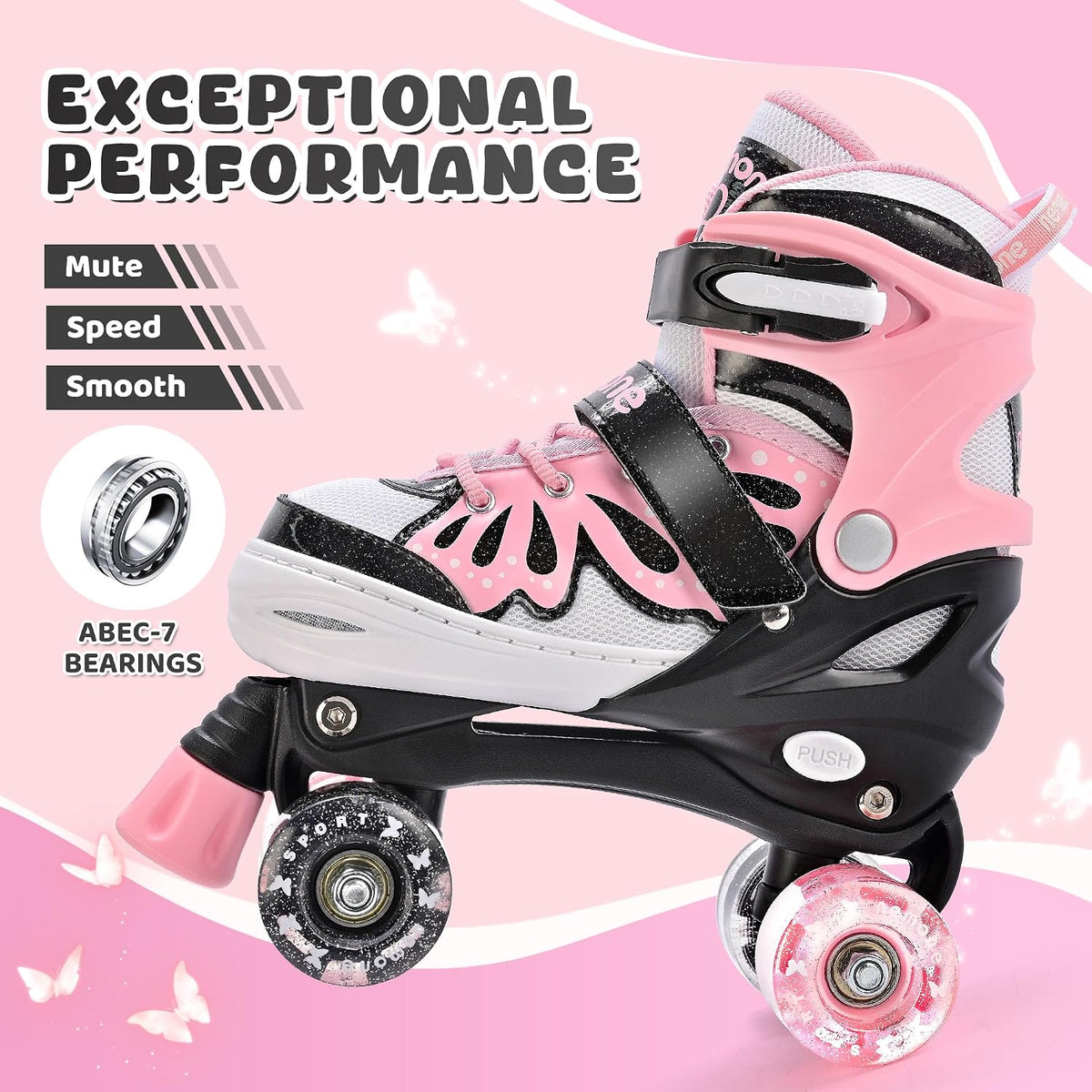 NEMONE Mermaid Adjustable Light up Roller Skates for Girls Boys – Fun for Kids & Family - G- Midnight Butterfly / Medium - Big Kid - image 3