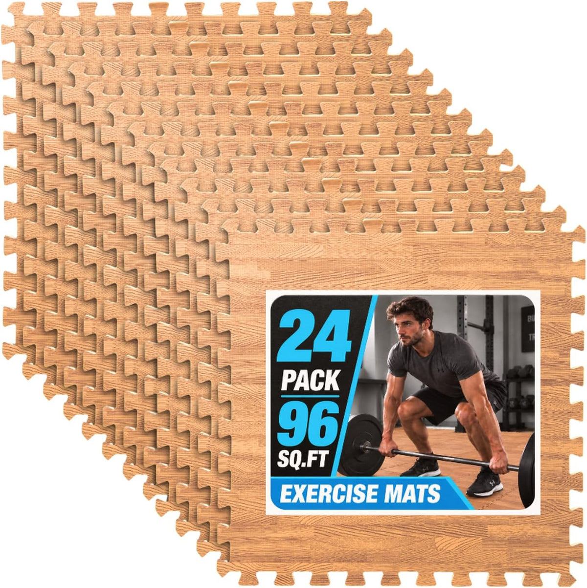 Art3d EVA Puzzle Exercise Mats, 24"x24", 1/2" Thick - Teak / 96 Sq.ft / 24