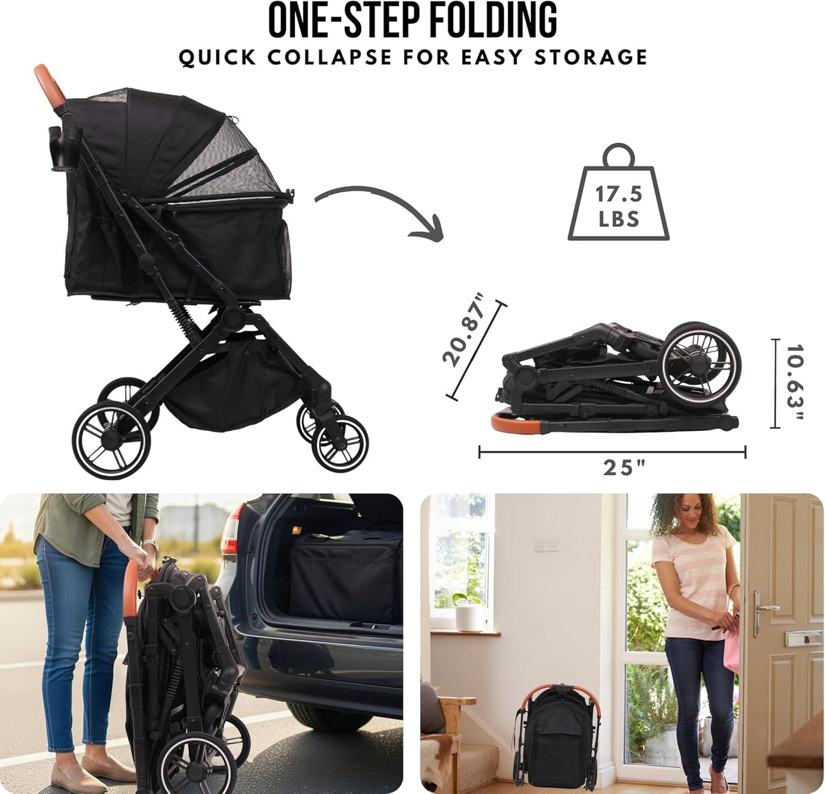 Bicystar Foldable Dog Stroller for Small Medium Dogs & Cats - Black - image 2
