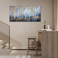 Large White Birch Wall Art Forest Golden Leaves Canvas Living Room Nature Landscape Pictures Framed Prints Oversize Wall Decor Painting Artwork for Bedroom Dining Home 60"x30"