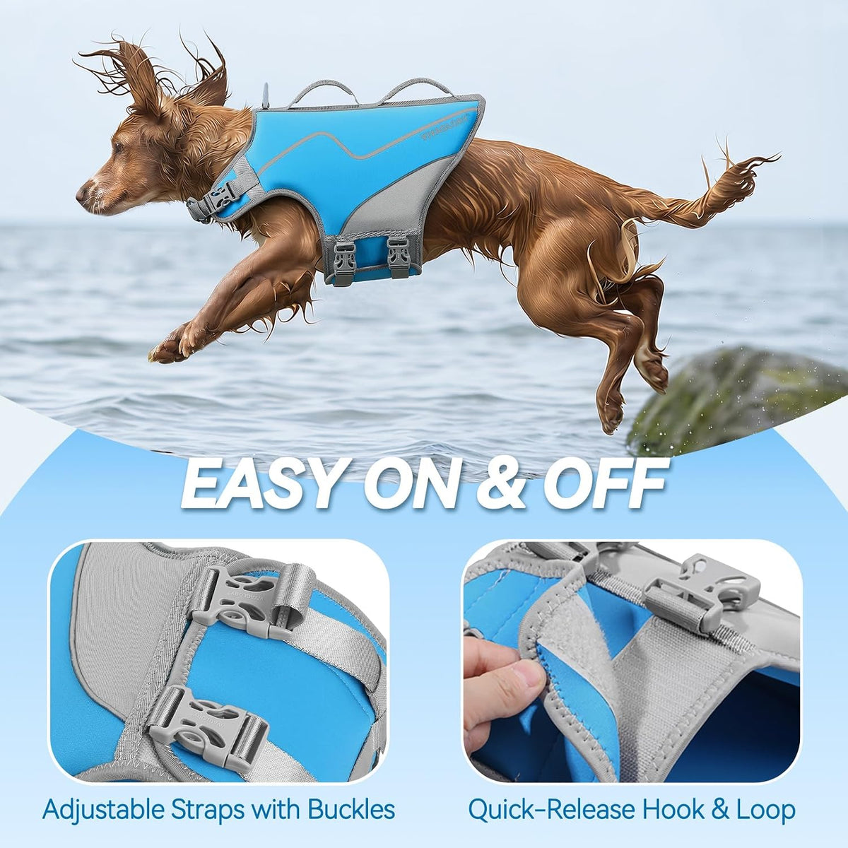 VIVAGLORY Dog Life Vest Neoprene Dog Swim Vest, M - Cyra Blue / XL: 29-34in (Ribcage Girth) - image 3