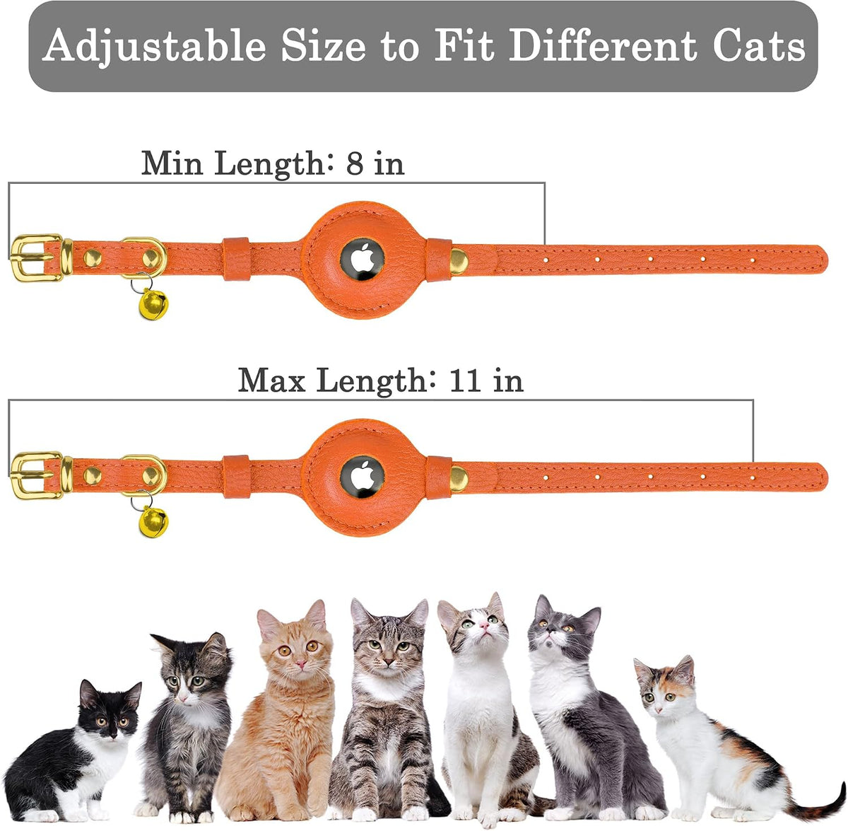OOPSDOGGY Leather AirTag Cat Collar with Bell - Orange - image 4
