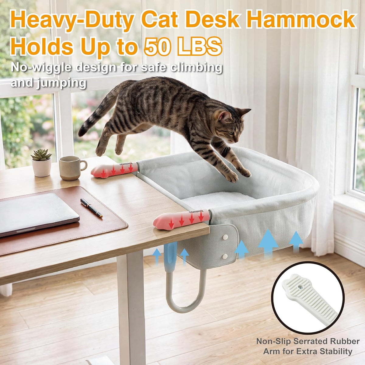 Extra-Sturdy Cat Desk Bed for Large Cats 50lbs Desk Cat Bed Attachment – Essentials for Cats - White - image 2