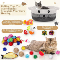 Zopeal 58 Pcs Cat Toy Set with Storage Basket Indoor, Grey - Multicolor / 12 Inch - image 3