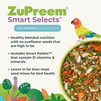 ZuPreem Smart Selects Bird Food, Daily Nutrition for Amazons, Cockatoos, and Macaws, Bird Feed Pellets and Seed Blend, Cockatoo Food, Macaw Diet, Made in USA, (Large, 4 lb bag)