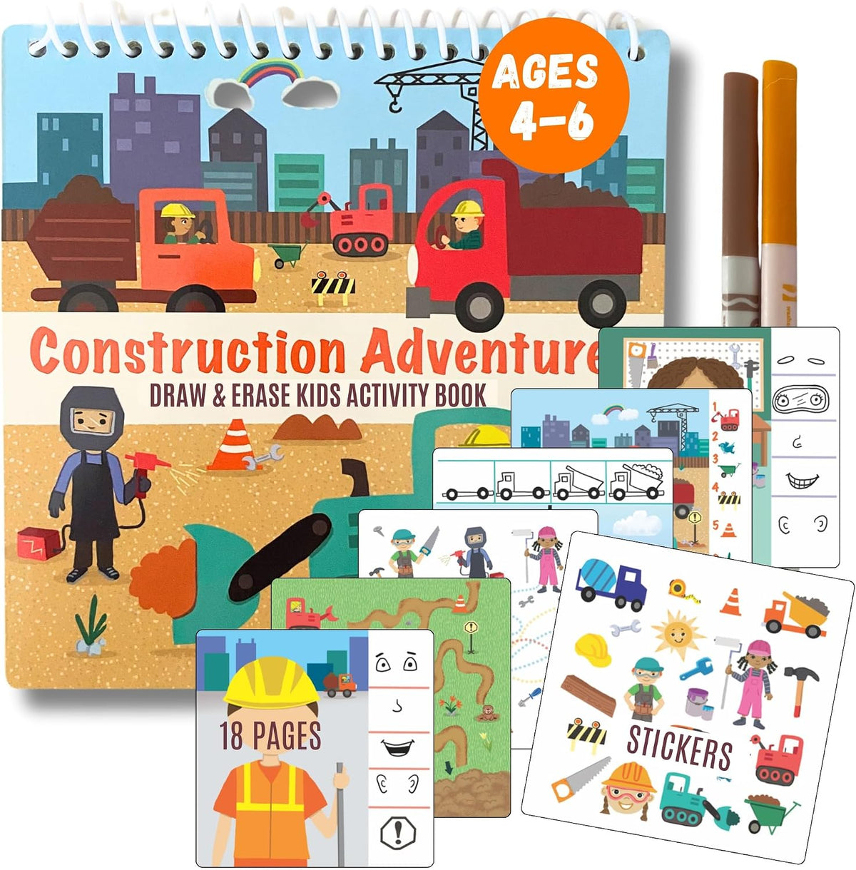 Totebook kids travel activity kit with tethered dry erase markers and ocean theme activity book