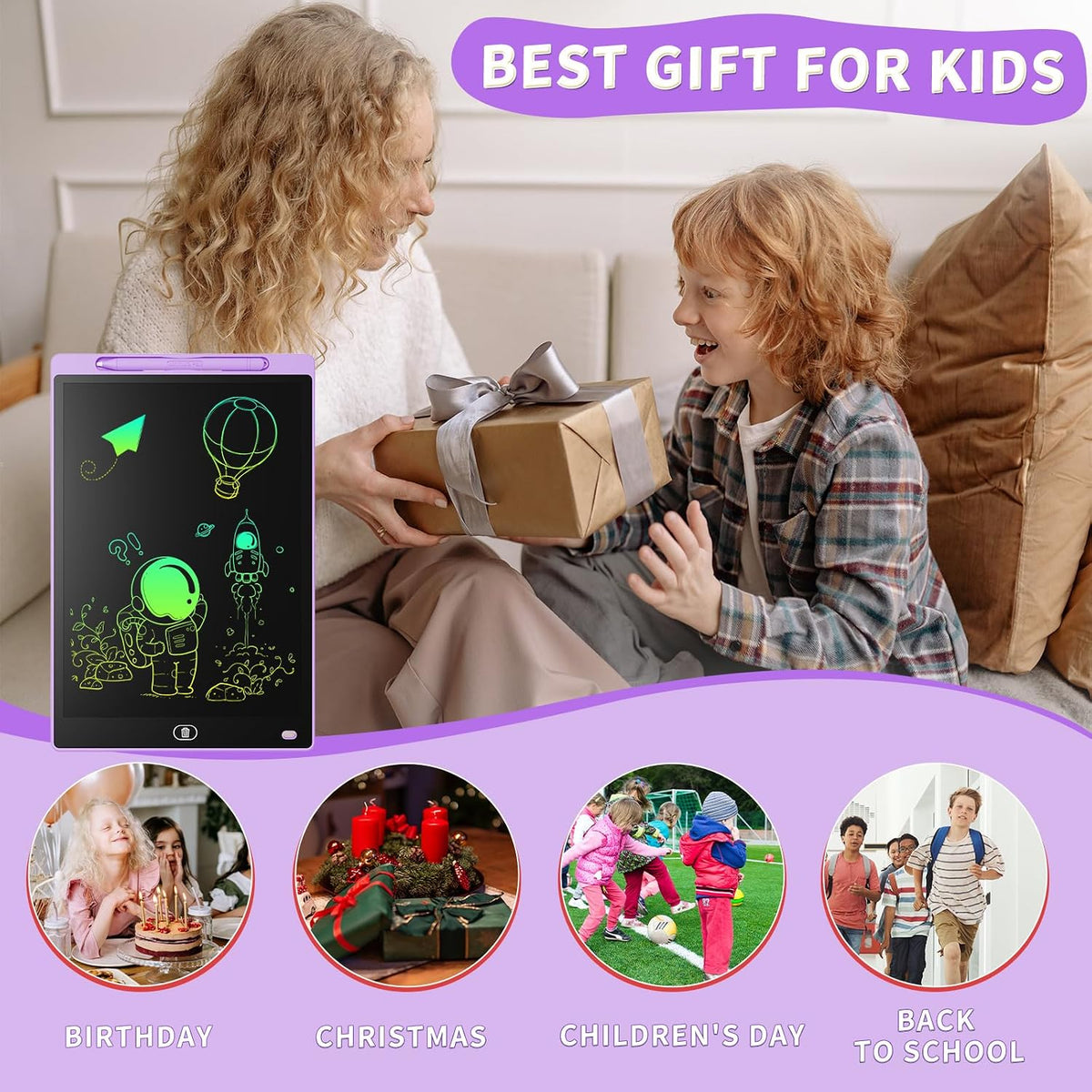 [2 Pack] Genialba LCD Writing Tablet 10-Inch Colorful Doodle Board - Purple & Pink / 8.5 Inch / 2 - image 4