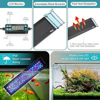 hygger Auto On Off LED Aquarium Light, Full Spectrum Fish Tank Light with LCD Monitor, 24/7 Lighting Cycle, 7 Colors, Adjustable Timer, IP68 Waterproof, 3 Modes for 18"-24" Freshwater Planted Tank
