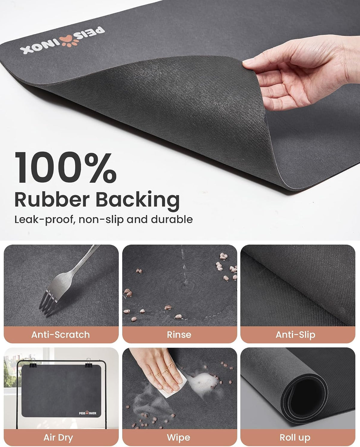 PEISAINOX Cat Dog Food Mat - Dark Grey / 16"x27" - image 3