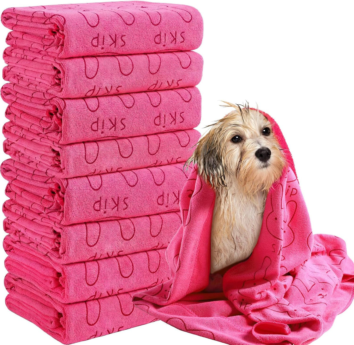 Peryiter 8 Pcs Dog Drying Towels Bulk 55'' x 28'' Pet Grooming - Pink