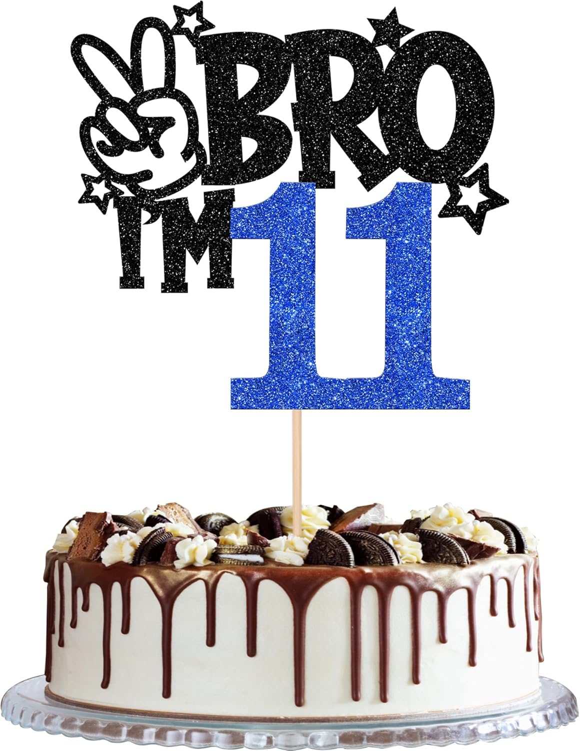 1 PCS Brother I'm 7 Cake Topper Glitter Star Happy 7th Birthday Cake - Blue 11th