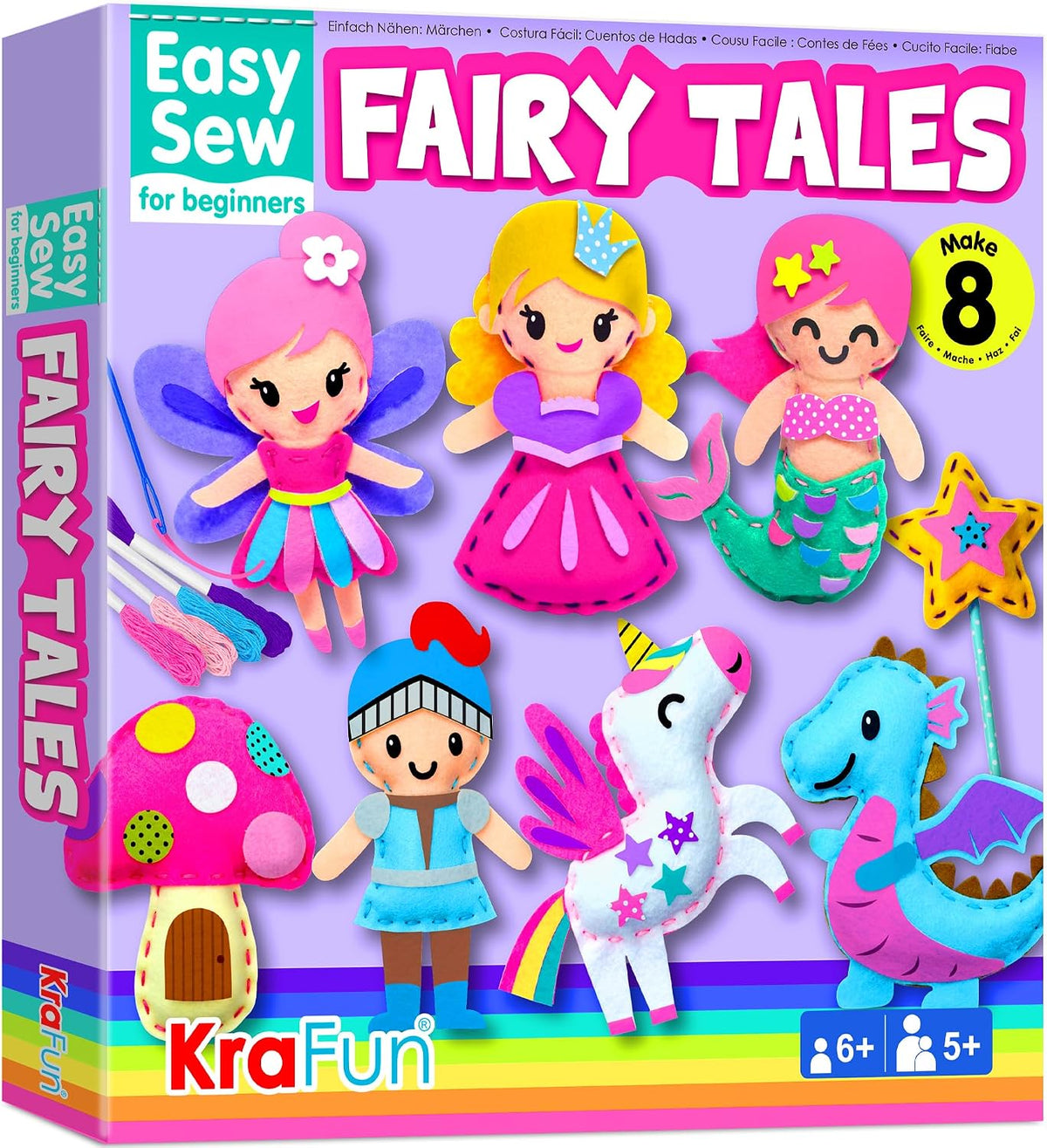 KRAFUN Fairy Tales Sewing Kit for Kids Ages 5-10, 8 Projects - Fairy Tales
