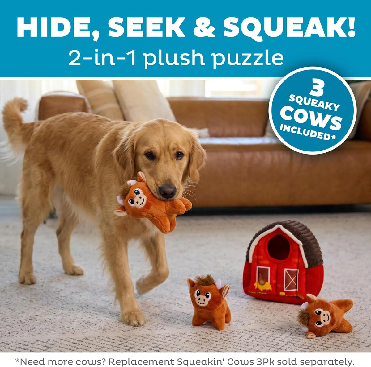 Outward Hound Hide-A-Birthday-Cake Plush Squeaky Dog Toy - Highland Cows - image 2