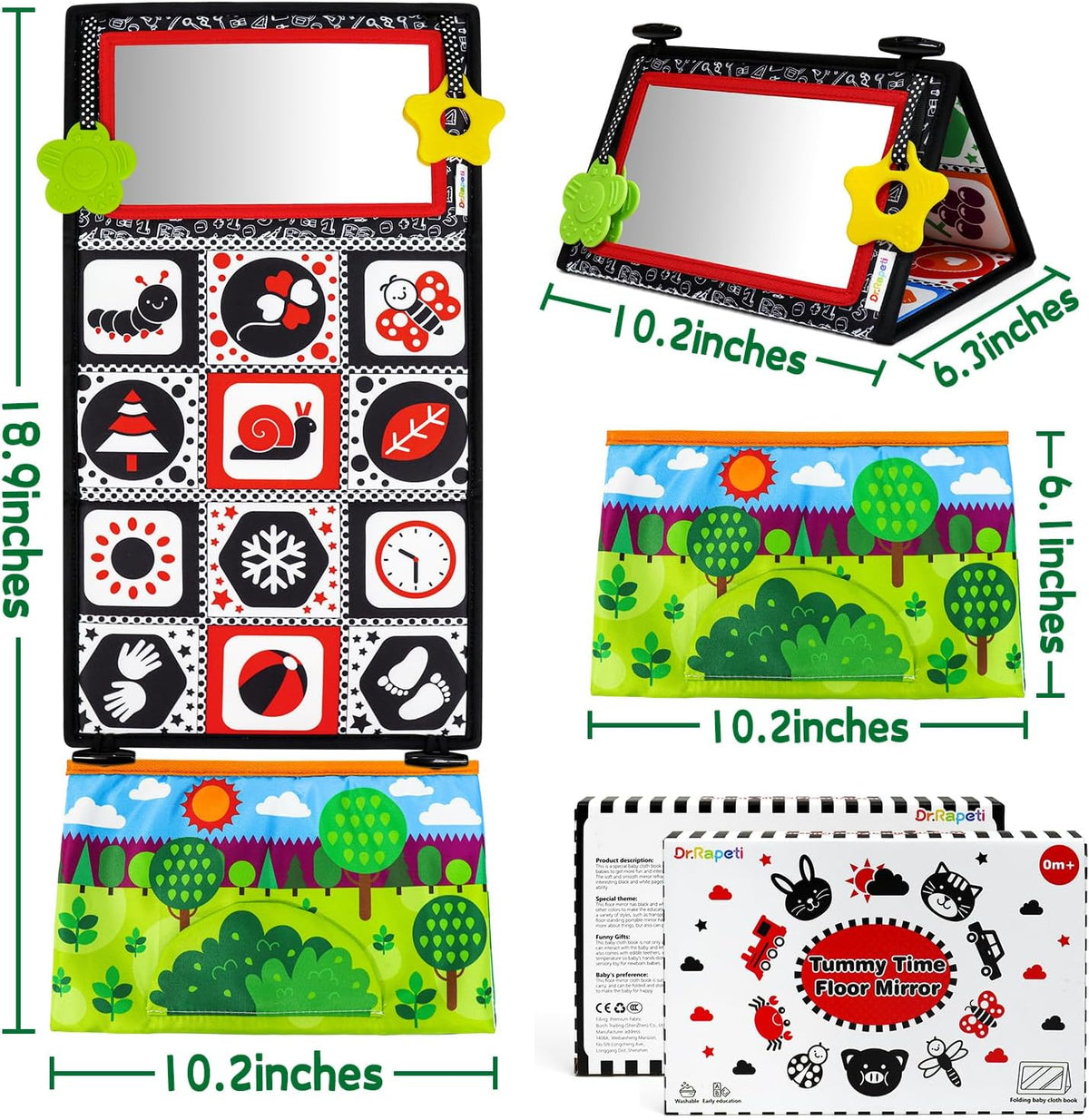 Dr.Rapeti Tummy Time Floor Mirror, Baby Mirror - Floor Mirror+cloth Book - image 2