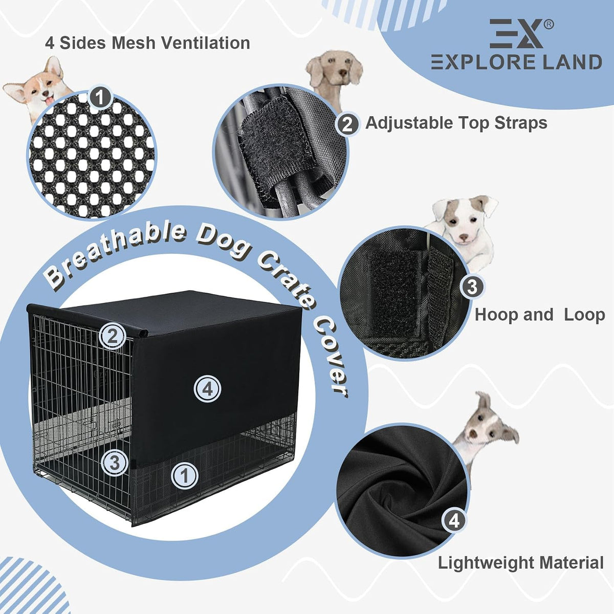 Explore Land Breathable Dog Crate Cover - 42"L x 28"W x 31"H / Black - image 4