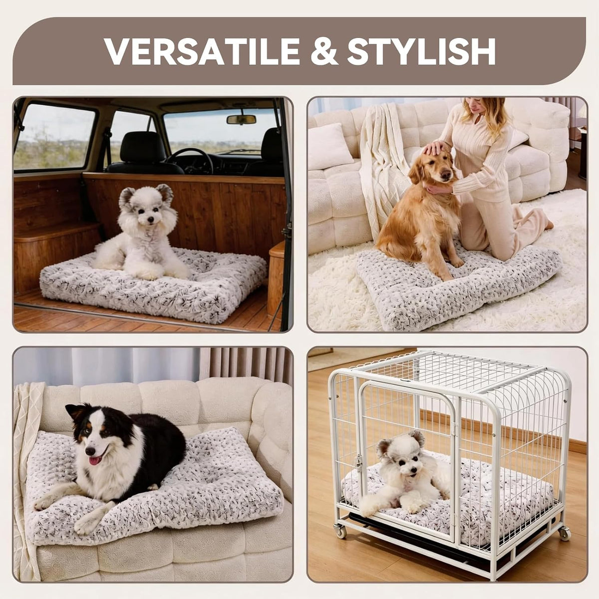 Large Dog Crate Bed Mat, Washable Plush Pad for Large Breeds – Essentials for Dogs - Brown / 35.0"L x 23.0"W x 3.5"Th - image 3