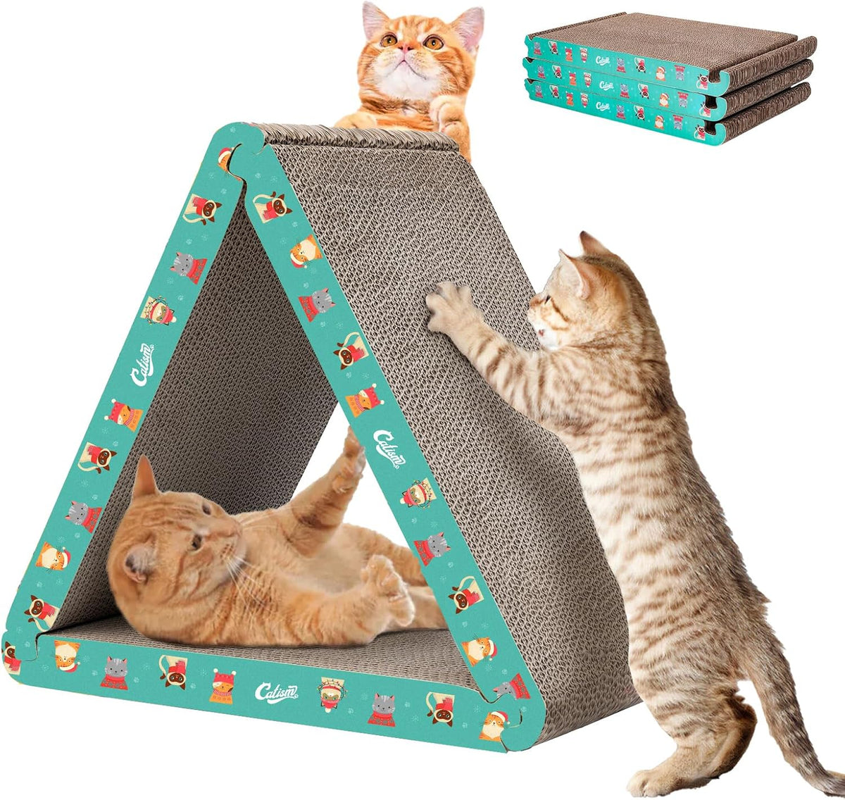 Cat Scratcher Cat Scratching Board, Foldable, Triangle - Green
