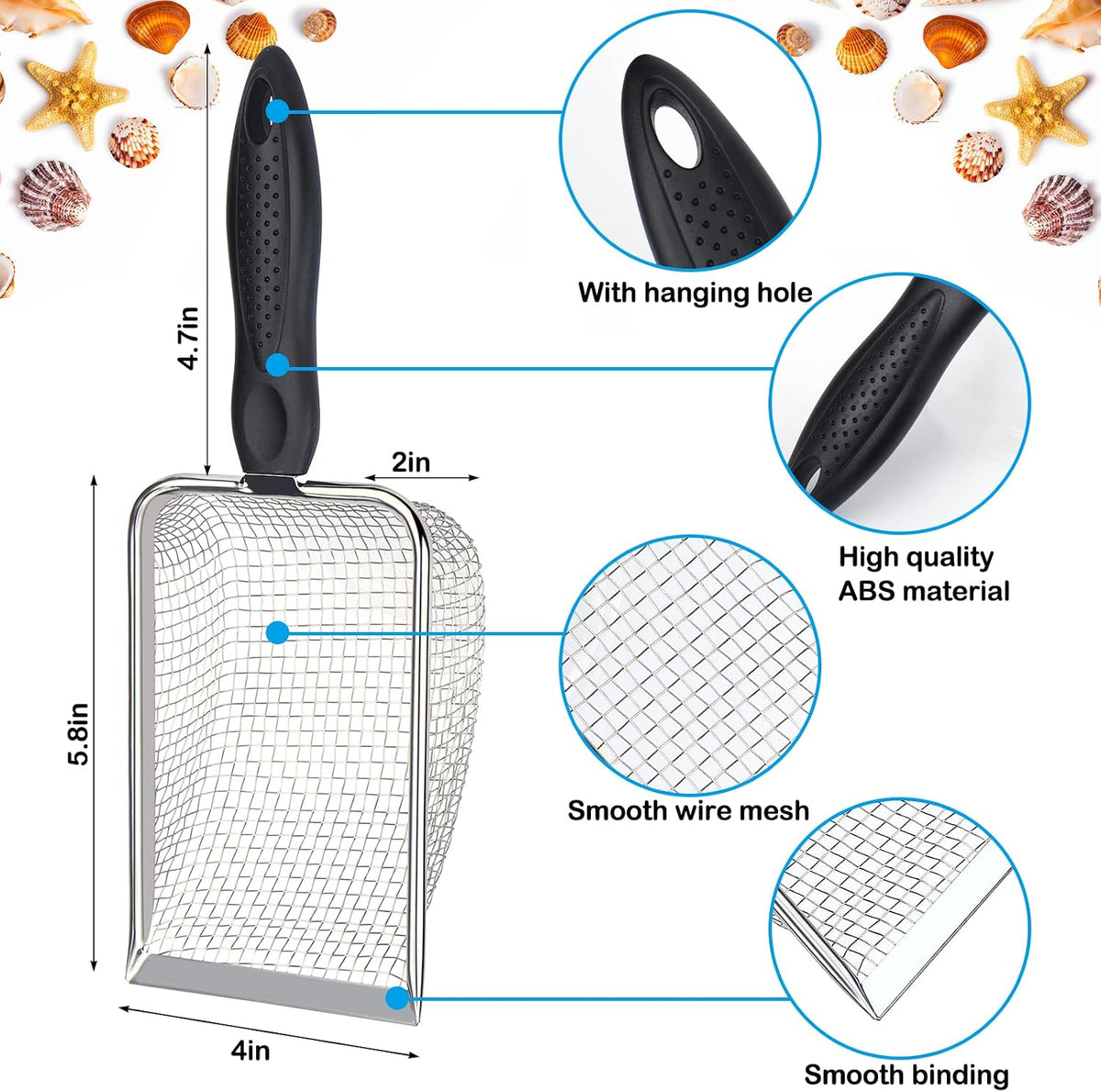 Vodolo Beach Mesh Shovel with Mesh Beach Bag for Shell Collecting - Silver - 1pcs Shovel With 1pcs Bag - image 2