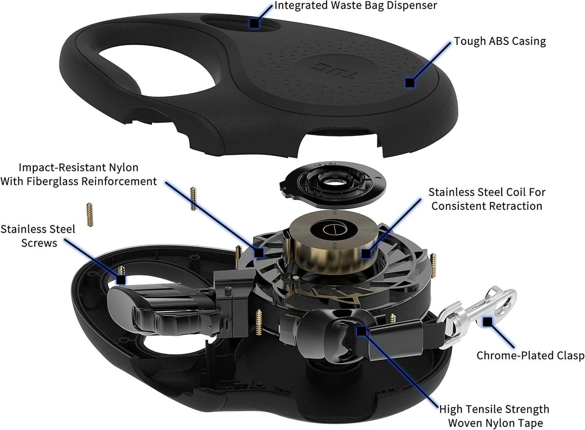 TUG Oval 360° Tangle-Free Retractable Dog Leash with Integrated Waste - Black / Medium - image 3