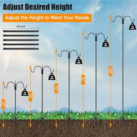 FEED GARDEN Adjustable Double Shepherds Hook for Outdoor with 5 Prong Base 108 Inch Heavy Duty Two Sided Bird Feeder Pole for Hanging Plant Baskets, Solar Light Lanterns, Wind Chimes 2 Pack