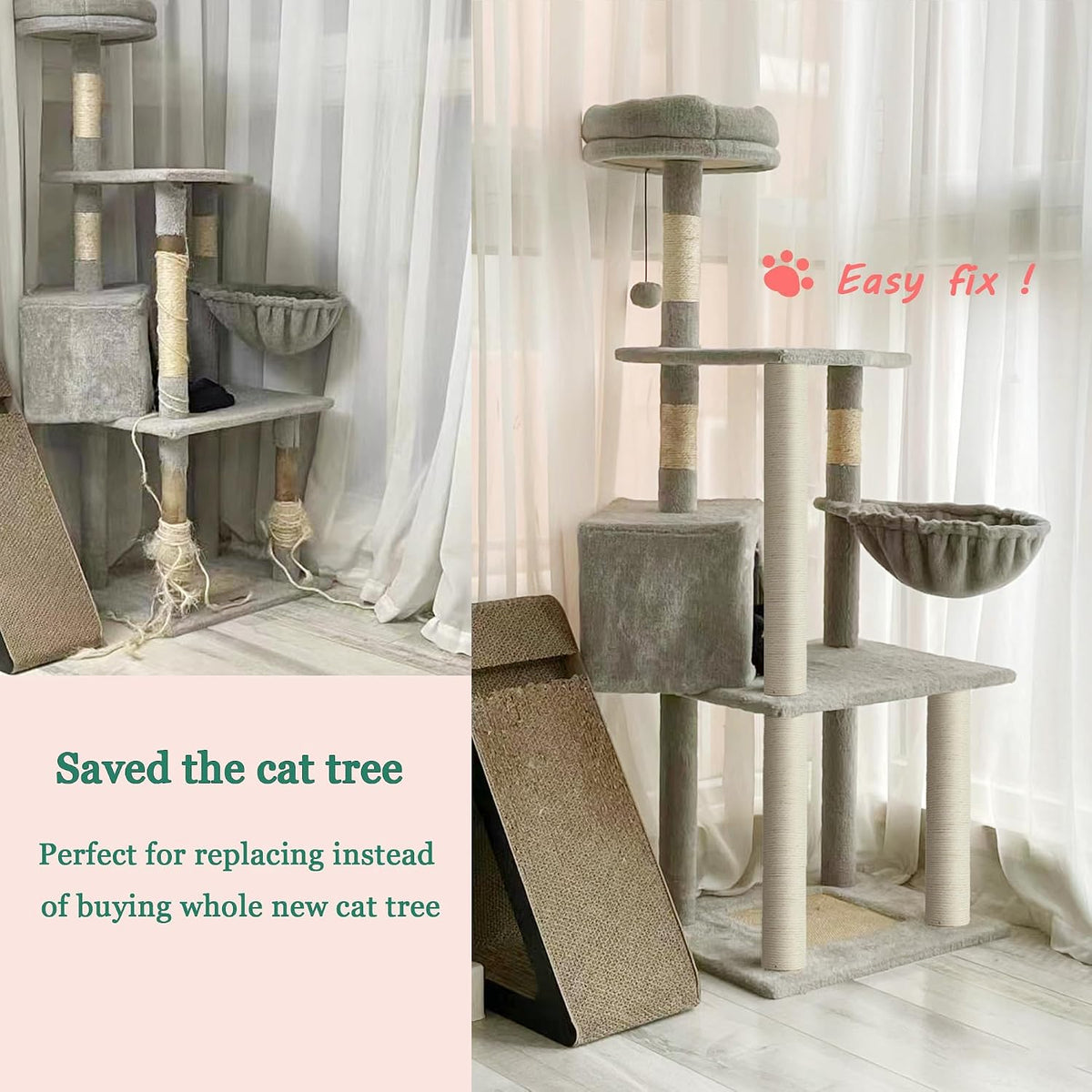 Cat Scratching Post Replacement Pole - M8*4poles / 25 cm / 9.84 in Beige - image 3
