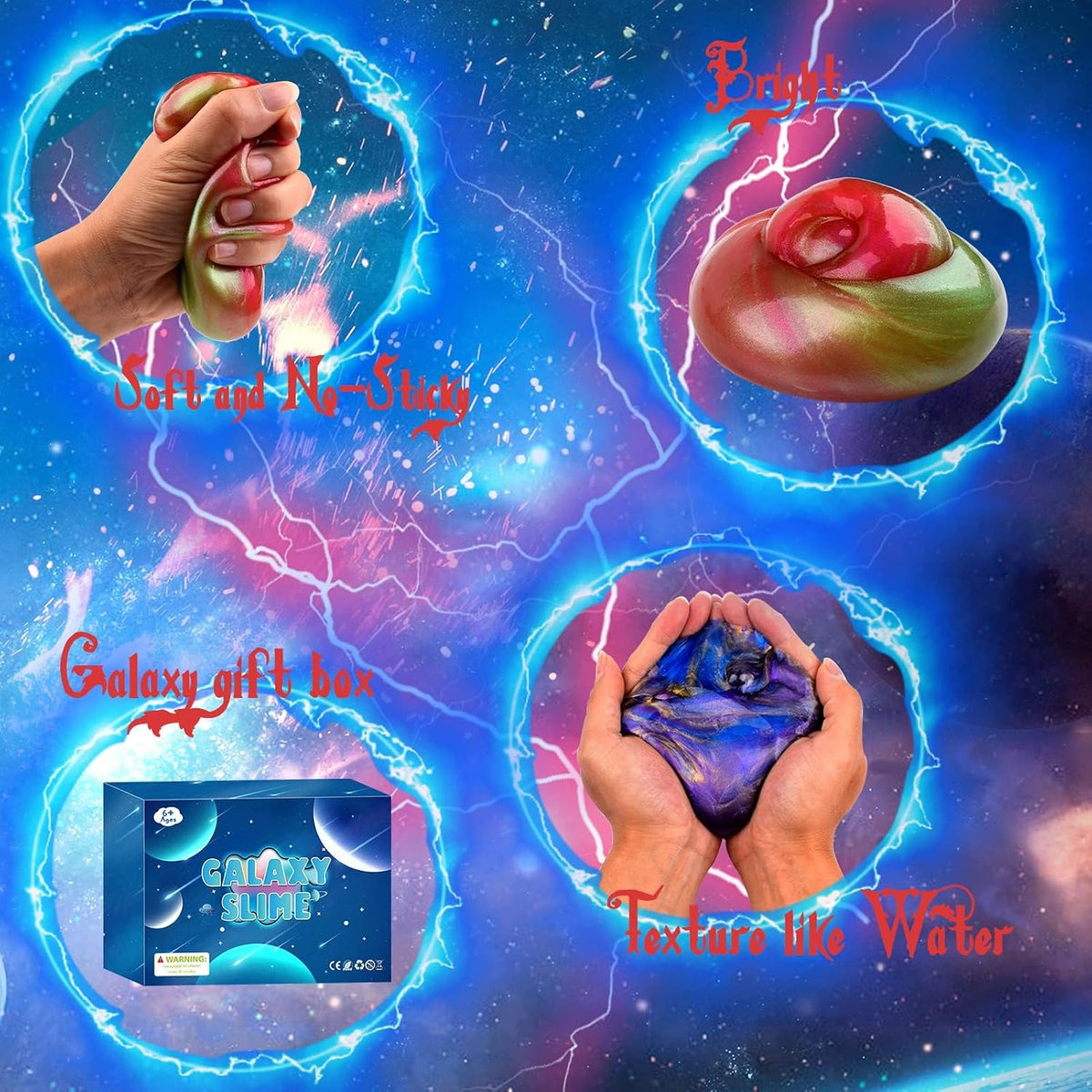 4 Pack Galaxy Slime Kit, Party Favors for Kids, Non Sticky, Wet - Galaxy 60 Pack - image 2