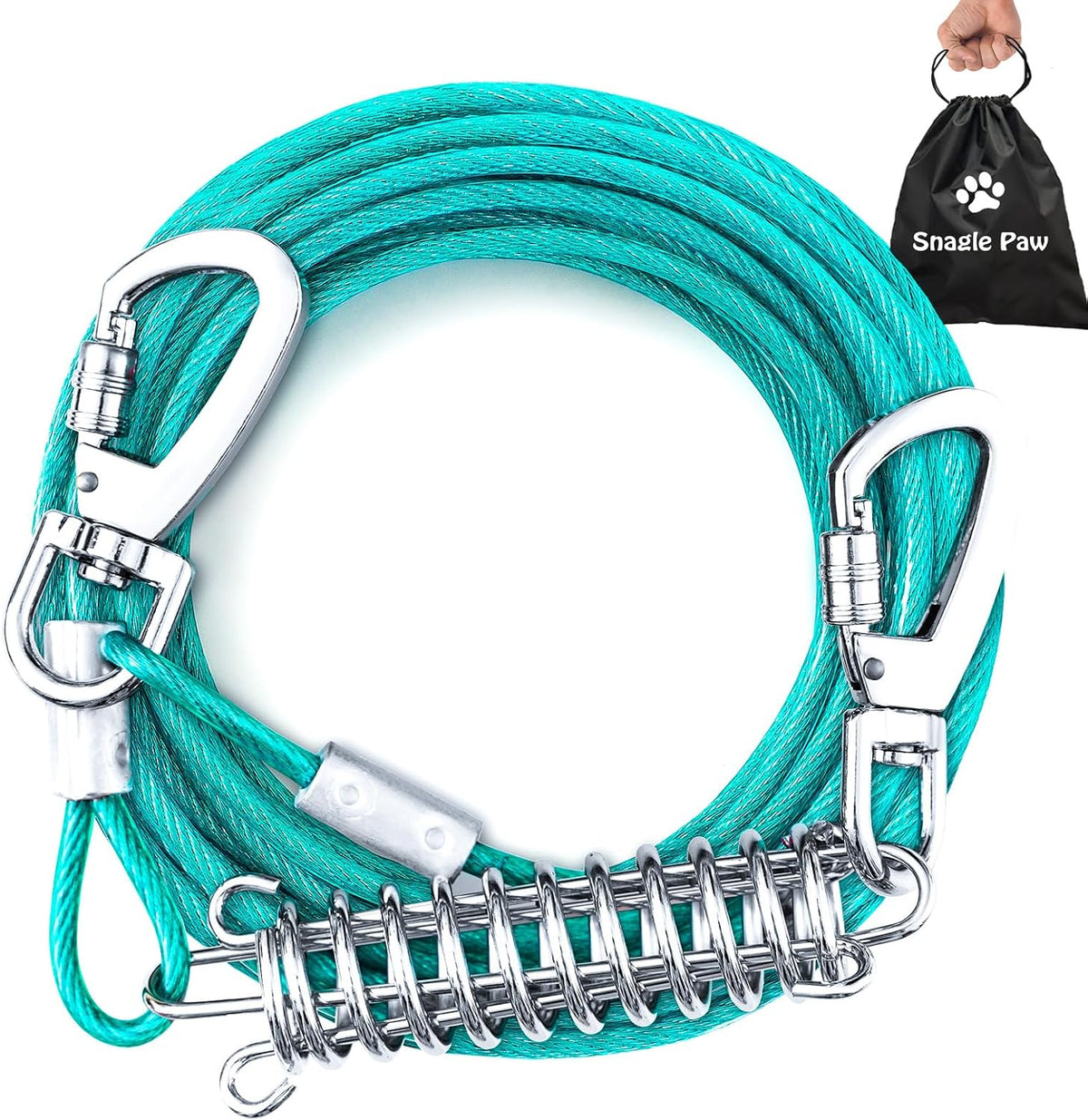 Tie Out Cable for Dogs, 50FT Dog Leads for Yard Chew Proof, Heavy Duty Leash for Large Dogs Up - 125lbs / 30ft / Ice Blue