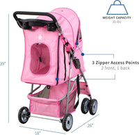 VIVO Pink 4 Wheel Pet Stroller for Cat, Dog and More - Pink - image 3