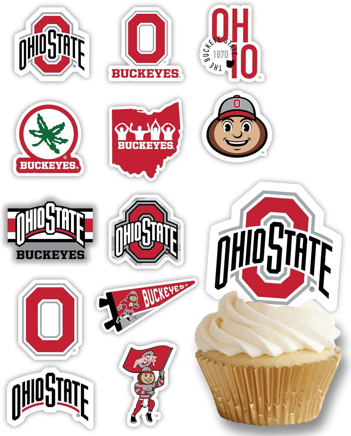 Ohio State Merch Cupcake Toppers & Decorations OSU Party Cake Decor - Ohio State Buckeyes